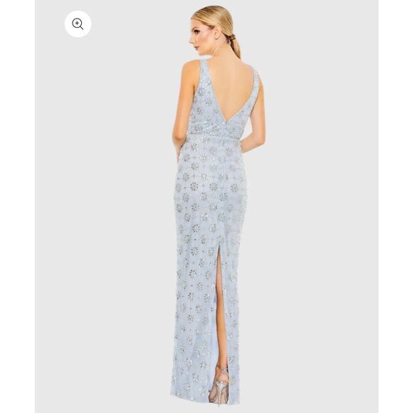 Mac Duggal A93744 Powder Blue Embellished V Neck Sleeveless Gown 10 $398 NEW - Picture 4 of 14